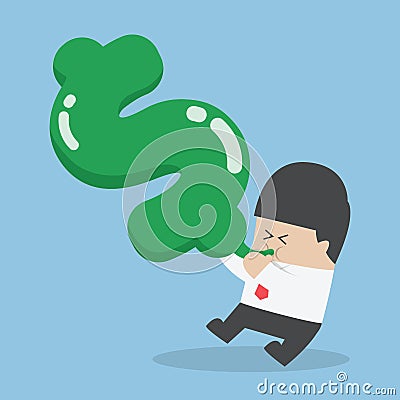 Businessman blowing air into dollar shape balloon Vector Illustration