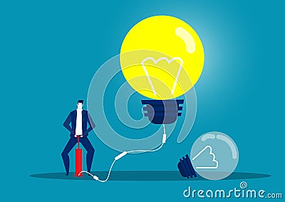Businessman blowing Light bulb by air pump. concept.vector illustrator Vector Illustration