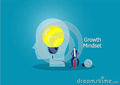 Businessman blowing Light bulb by air pump. growth mindset concept.vector illustrato Vector Illustration