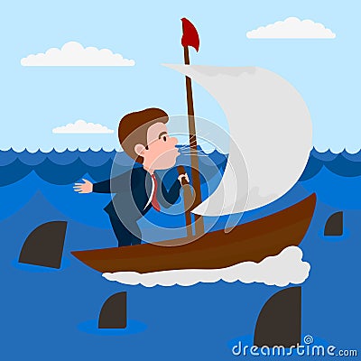 Businessman blowing into the sail boat vector Vector Illustration