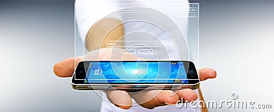 Businessman holding website page sketch over mobile phone Stock Photo