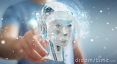 Businessman using digital artificial intelligence interface 3D r Stock Photo