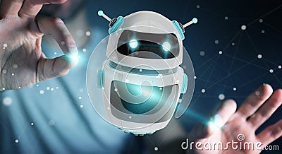 Businessman using digital chatbot robot application 3D rendering Stock Photo