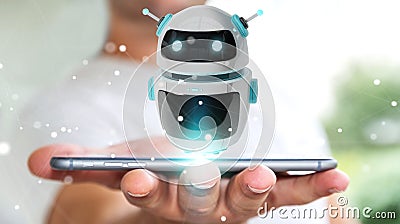 Businessman using digital chatbot robot application 3D rendering Stock Photo