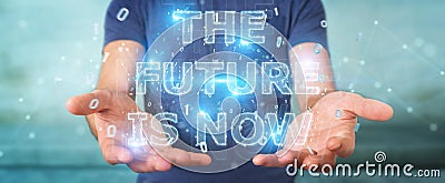 Businessman using future text interface 3D rendering Stock Photo