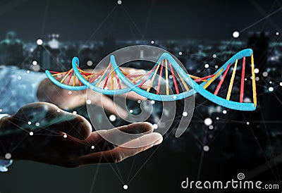 Businessman using modern DNA structure 3D rendering Stock Photo