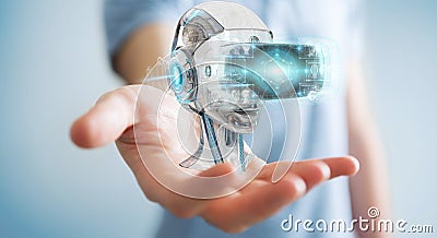 Businessman using virtual reality and artificial intelligence 3D rendering Stock Photo