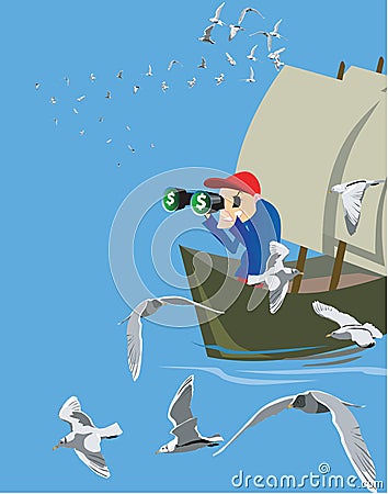 Businessman on boat Vector Illustration
