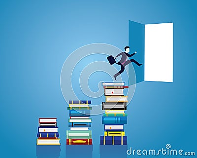 Businessman and Books. Knowledge Business Education Concept Vector Illustration