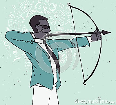 Businessman with bow and arrow, archery business illustration Vector Illustration