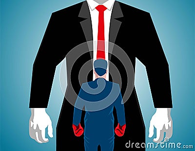 Businessman boxing against a big man Vector Illustration