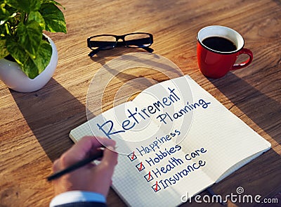 Businessman Brainstorming with Retirement Planning Stock Photo