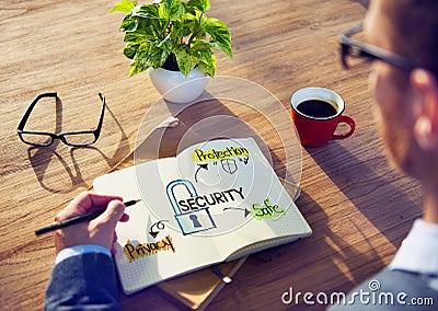 Businessman Brainstorming About Security System Stock Photo
