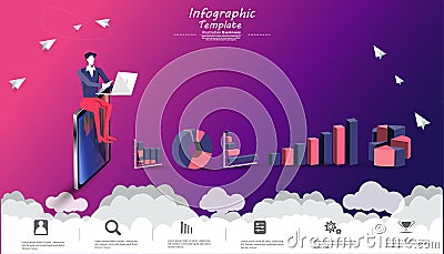 Businessman Brainstorming use Tablet, Laptop,Contact communicate with Chart, icon, paper rocket fold - creativity innovation mod Vector Illustration