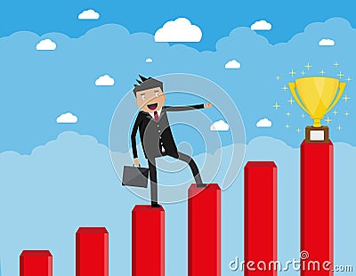 Businessman with breafcase standing on graph Vector Illustration