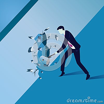 Businessman Breaking Wall of Obstacle Vector Illustration