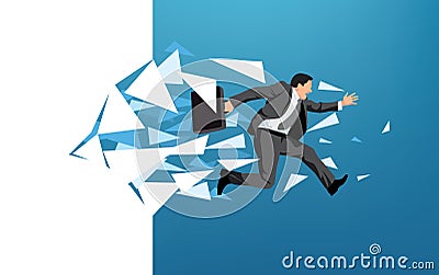 Businessman breaking through wall Vector Illustration