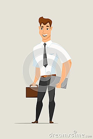 Businessman with briefcase flat vector character Vector Illustration