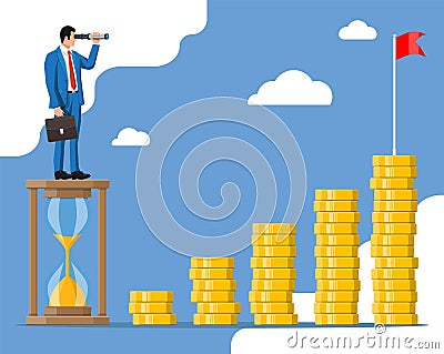 Businessman looking for opportunities in spyglass Vector Illustration