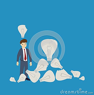 Businessman with broken light bulb Vector Illustration