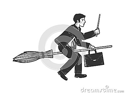 Businessman on broom sketch vector illustration Vector Illustration