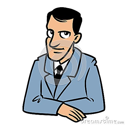 Businessman brunette smile portrait sitting table cartoon Cartoon Illustration