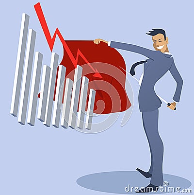 Businessman bullfighter with an attacking graph Vector Illustration