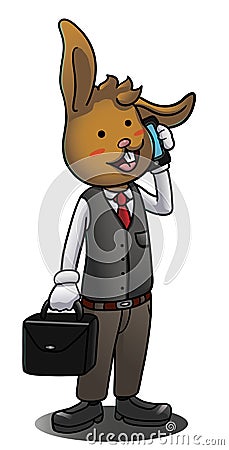 Businessman bunny talking on the smartphone Vector Illustration