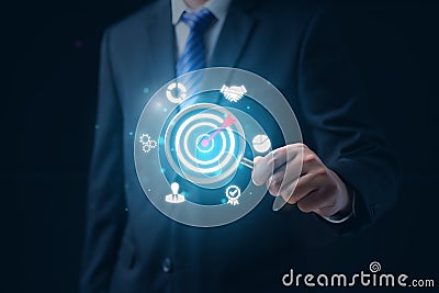 Businessman with business goal and planning project target Stock Photo