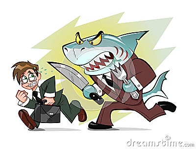 Businessman and business shark Vector Illustration