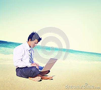 Businessman Business Travel Working Beach Concept Stock Photo