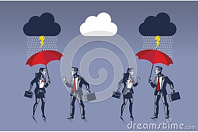 Businessman and Business Woman Prepare With Umbrella Vector Illustration