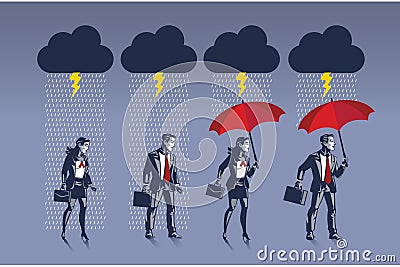 Businessman and Business Woman Prepare With Umbrella Vector Illustration