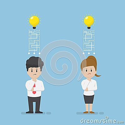 Businessman and Businesswoman are Confused and Lost Their Idea Vector Illustration