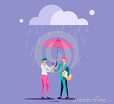 Businessman and businesswoman are shaking hands Vector Illustration