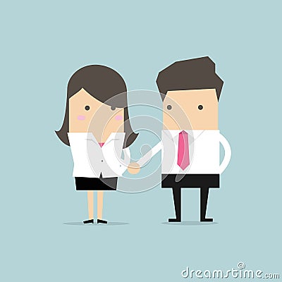 Businessman and Businesswoman shaking hands congratulating. Vector Illustration