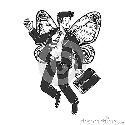 Businessman with butterfly wings sketch vector Vector Illustration