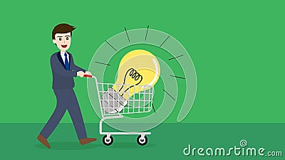 Businessman buy ideas with shopping cart Vector Illustration