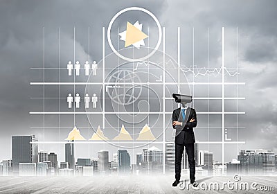 Concept of security and privacy protection with camera headed man Stock Photo