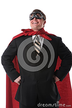 Businessman With Cape and Goggles Stock Photo