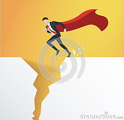 Businessman with cape overcome obstacle crisis risk concept Vector Illustration