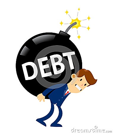 Businessman Carry Huge Debt Time Bomb Vector Illustration