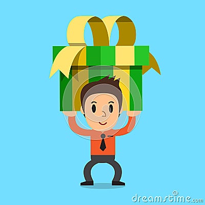 Businessman carrying a big gift box Vector Illustration