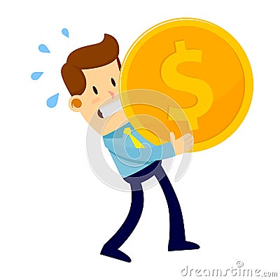 Businessman Carrying Big Gold Coin Vector Illustration