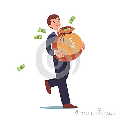 Businessman carrying big sack full of cash money Vector Illustration