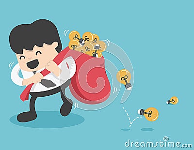 Businessman carrying heavy bag with shining idea light bulbs Vector Illustration