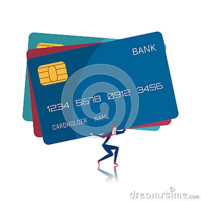 Businessman carrying huge credit card. Debt concept Vector Illustration