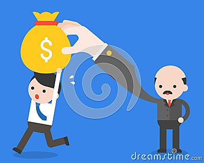 Businessman carrying money bag run away from his boss, business Vector Illustration