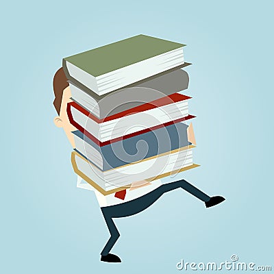 Businessman carrying a stack of books Vector Illustration