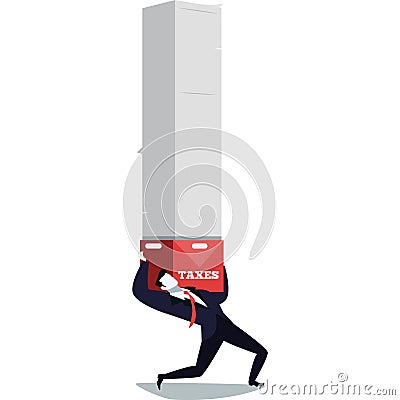 Businessman carrying stack taxes vector flat icon Vector Illustration